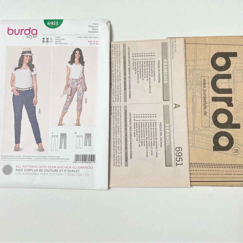 Burda Style 6951 Pants Sewing Pattern Sizes 16–28